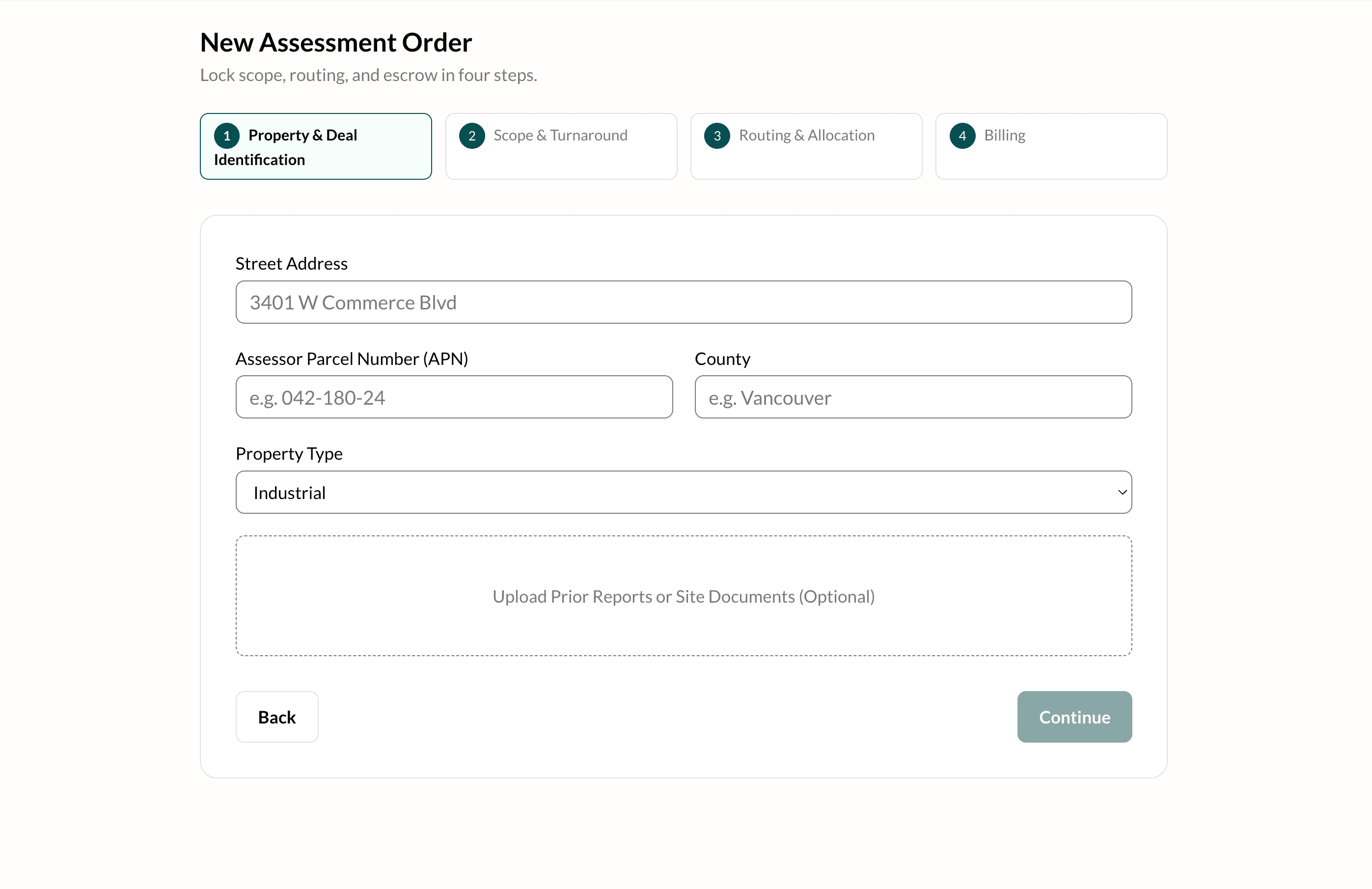 New assessment order with property and deal identification